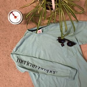 Men’s ‘Merican Proper Teal Sea Turtle LS Shirt